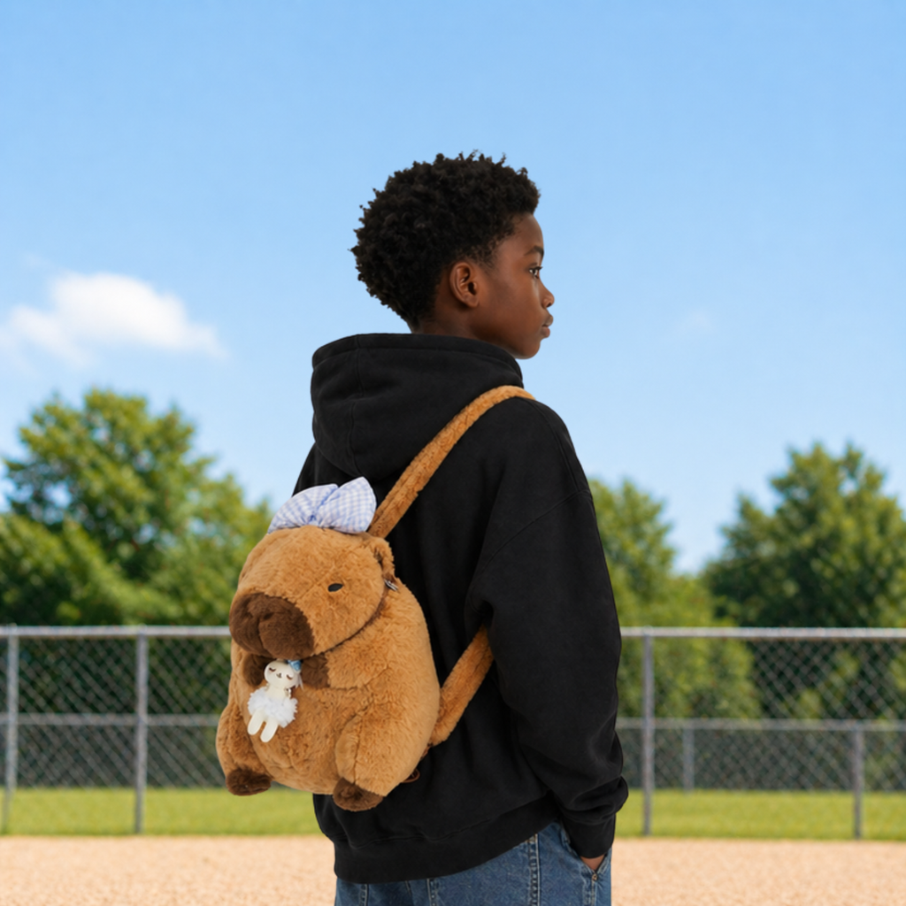 Plush Backpacks - Capybara Blue Bow